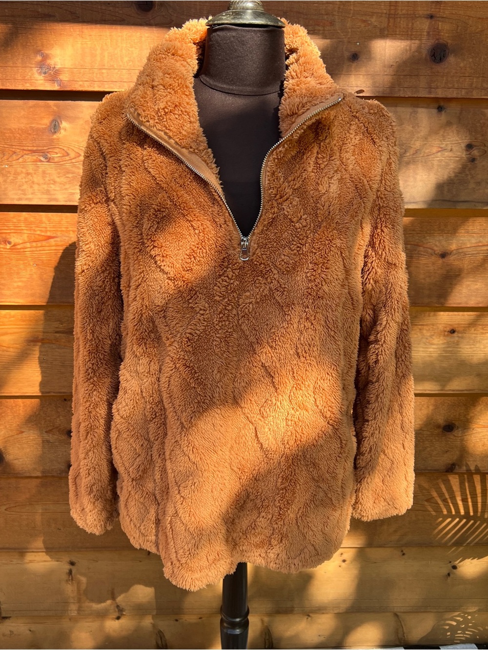 Daisy Fuentes Cozy Plush Half-Zip Jacket - Camel